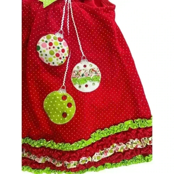 Girls Christmas Ruffles Red Dress Jumper Pinafore Size 4 Rick Rack Polka Dots - Picture 2 of 10